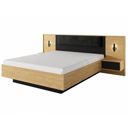 Łóżko 160 x 200 cm BALEO skandynawskie z pojemnikiem stolikami LED